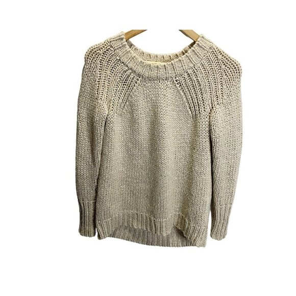 Ann Taylor Women’s Tan Wool Blend Chunky knit crewneck sweater size XS - Picture 1 of 4
